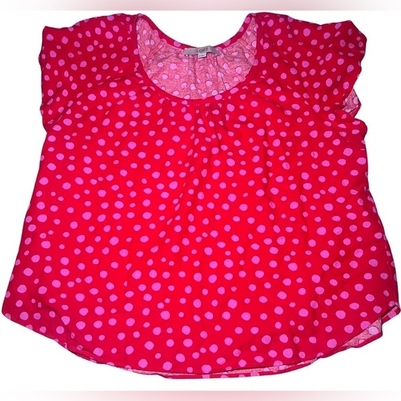 LOFT Red & Pink Zoo Dot Shirred Scoop Neck Top Size XL - Picture 2 of 8